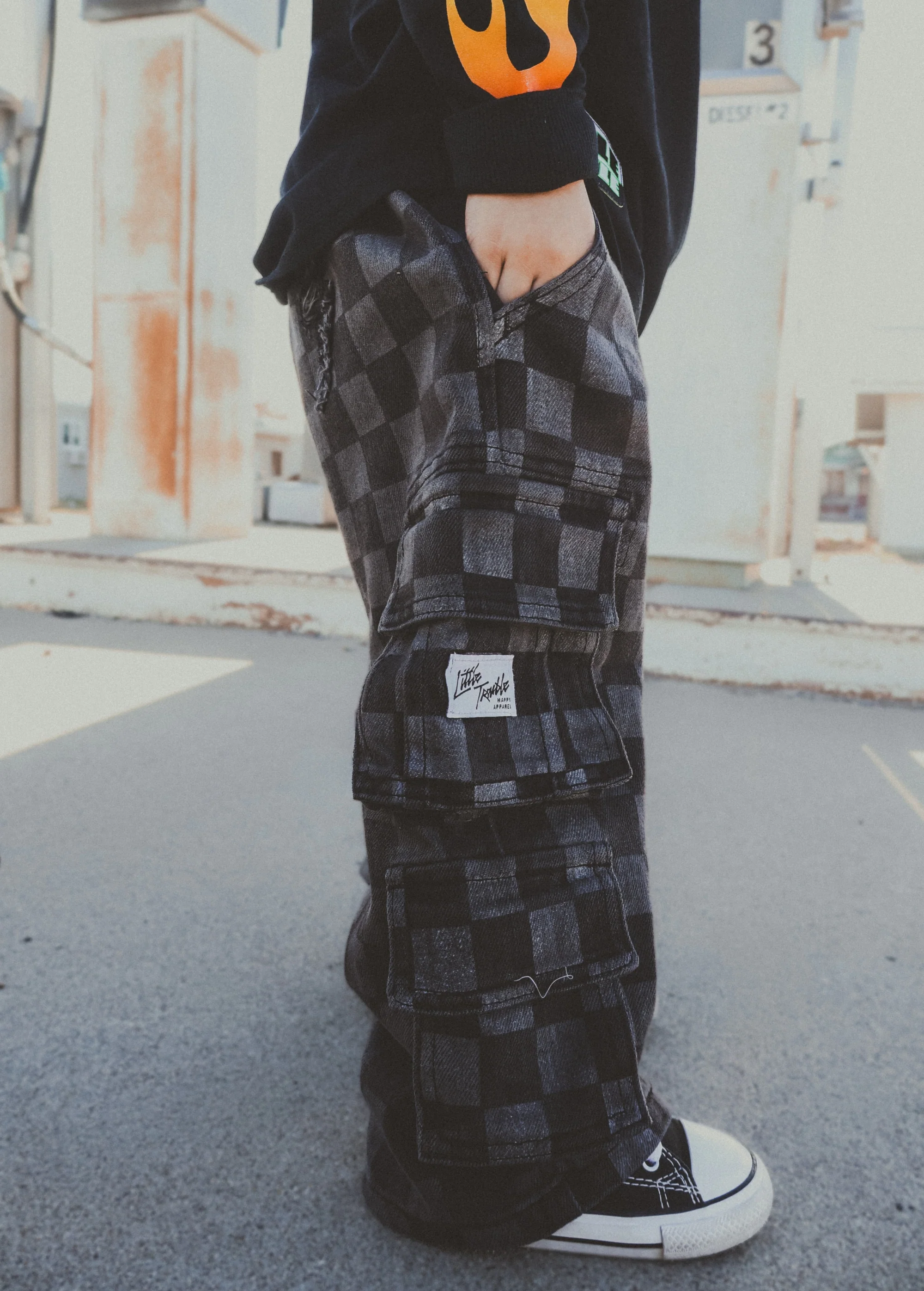 Checkered Baggy Black Jeans - Image 6