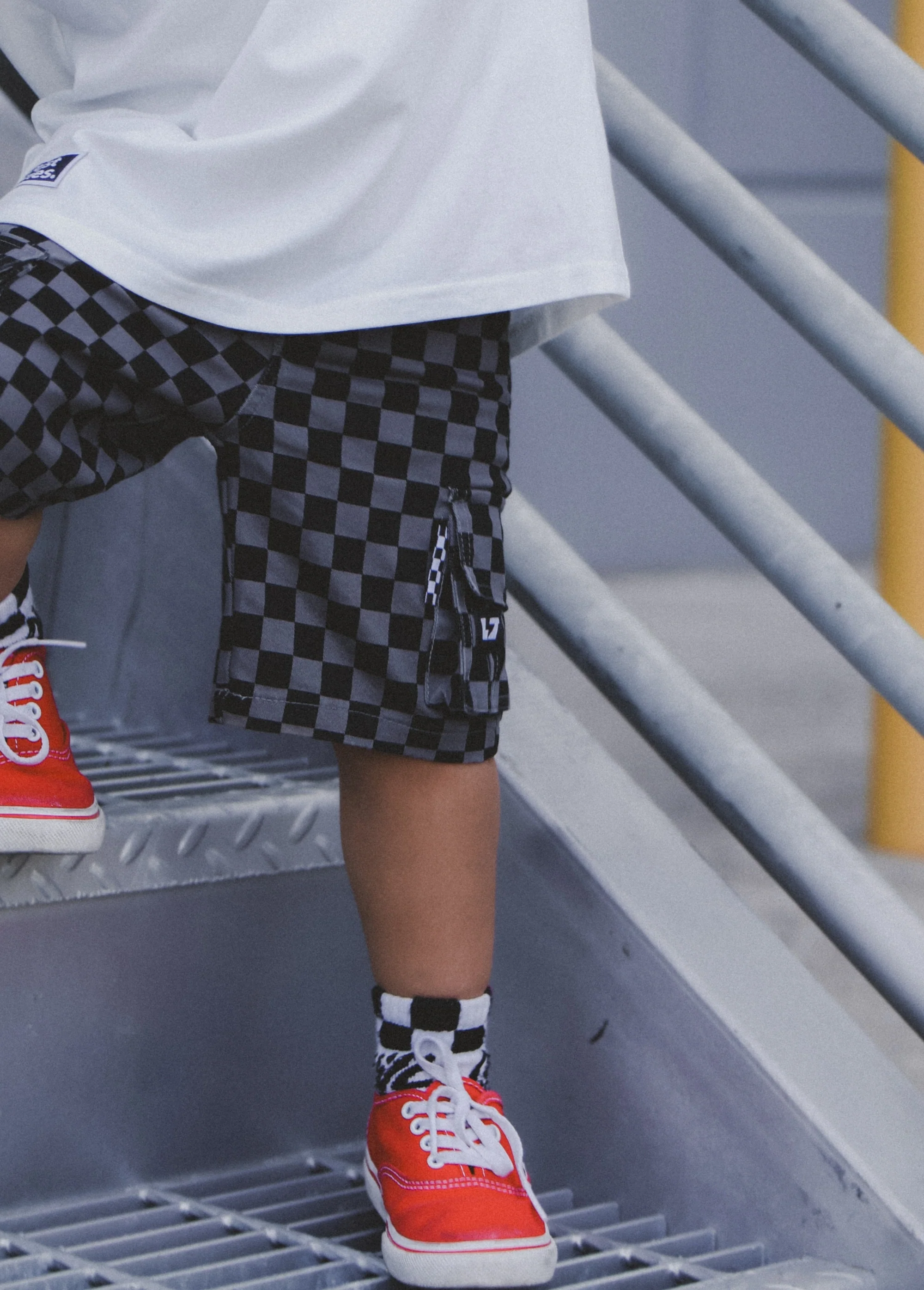 Grey Checker Cargo Shorts - Image 5