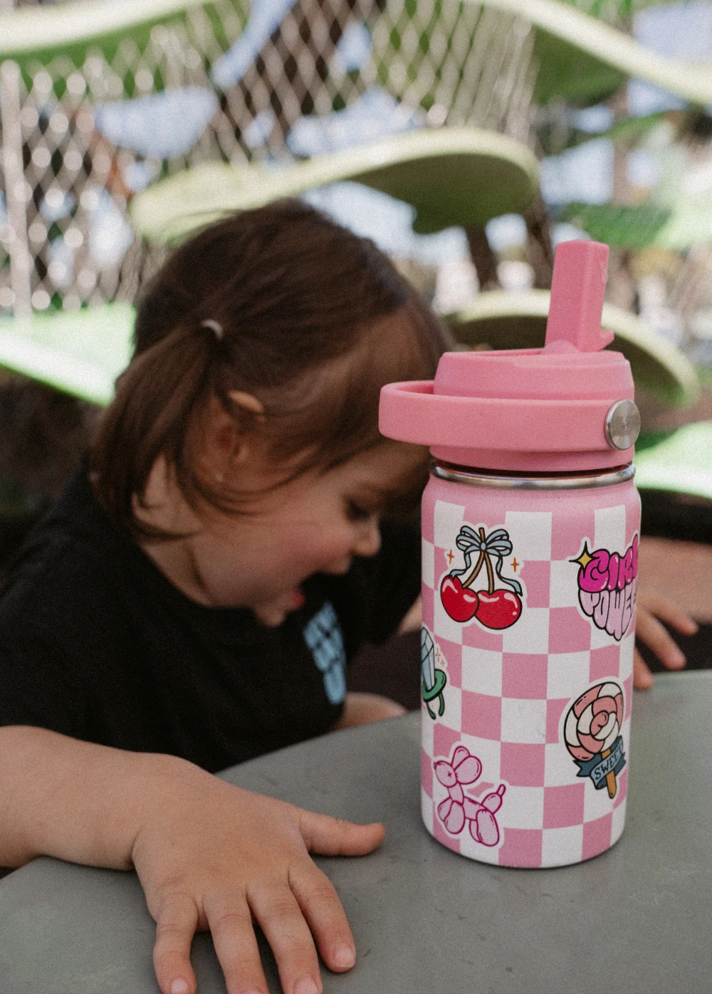 Pink Checkered Water Bottle - Image 3